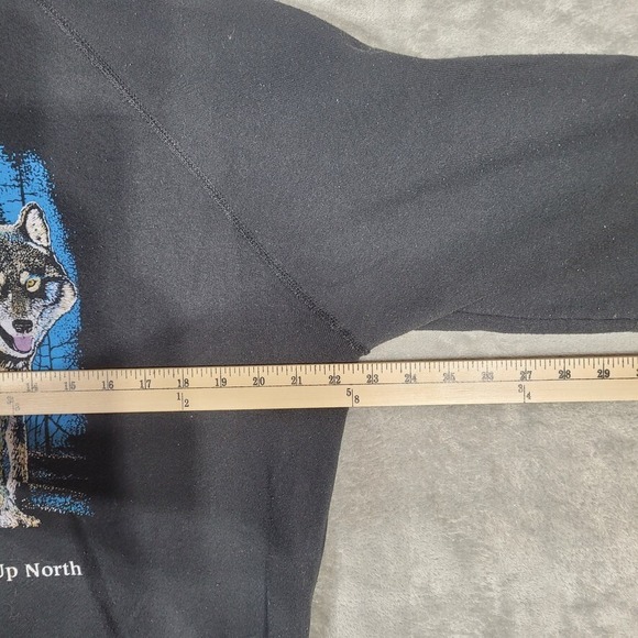Vtg Wolf Up North Mens Medium Crewneck Sweatshirt Black Moon Wolves - Picture 7 of 9